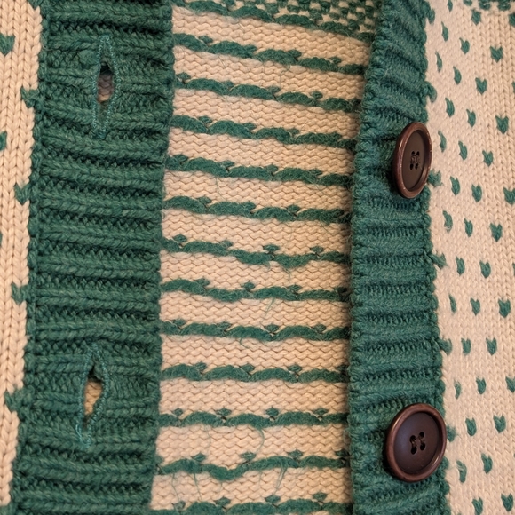 Bluenotes Nordic Shawl Collar Teal and Cream Patterned Cardigan - Women's Med - Picture 3 of 10